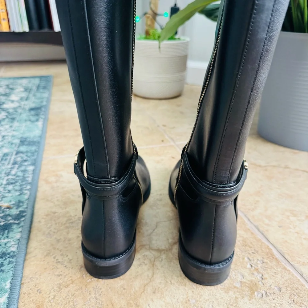 NIB Michael Kors Mindy Leather Equestrian Style Bombe Tall Black Boot Size 7